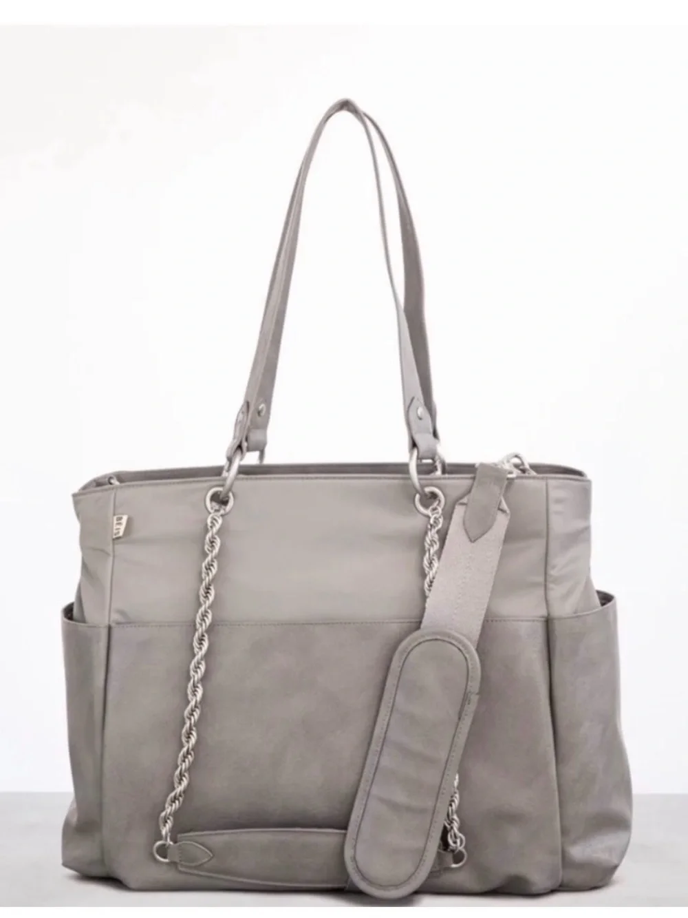 BEIS Gray Convertible Diaper Tote with Chain Detail